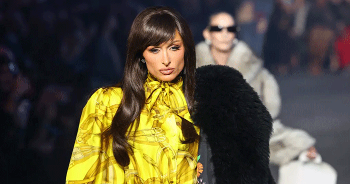 Paris Hilton debuts brunette hair at Gucci Cruise 2027 runway show