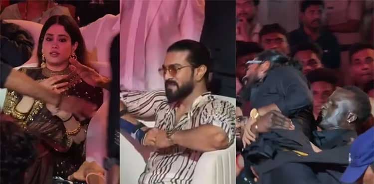 Janhvi Kapoor visibly shaken as fan breaks through security to rush Ram Charan at Peddi event — VIRAL VIDEO