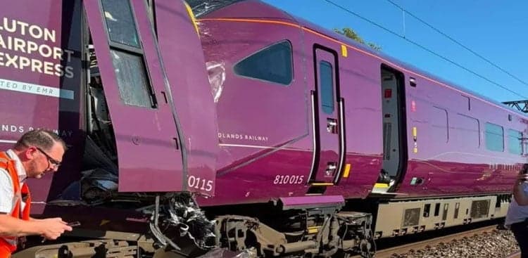 Two trains collide in central England, emergency services at scene