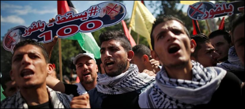 Thousands of Palestinians protest on Balfour Declaration centenary