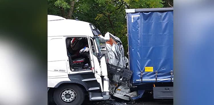 'Lucky' driver escapes with minor injuries after van crushed between two lorries
