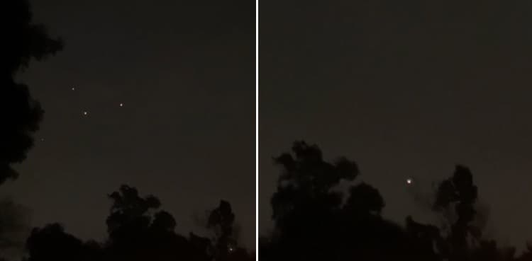 UFO fears: Onlookers stunned by mysterious lights changing formation in night sky
