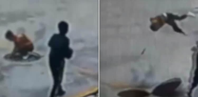 Horrific: Kid sent flying after he drops live firecracker inside a manhole
