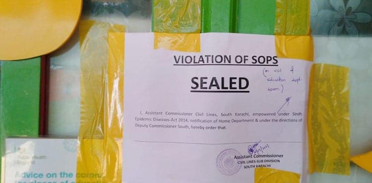 Two banks, school sealed in Karachi over COVID SOPs violation