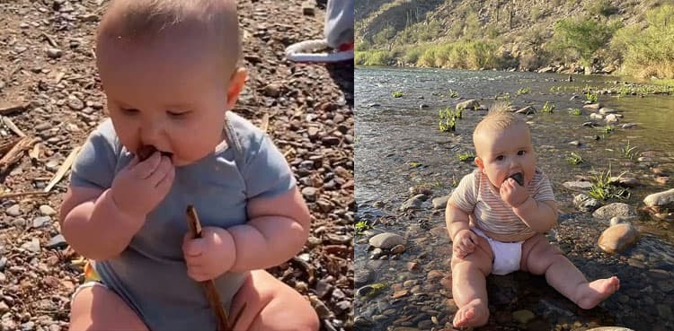 Mum lets her baby eat sand, rock, dirt to build 'immune system'