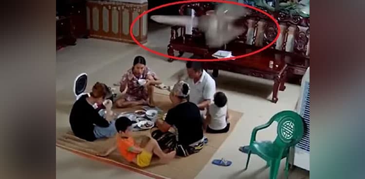 Horrifying video: Ceiling fan falls on family during dinner