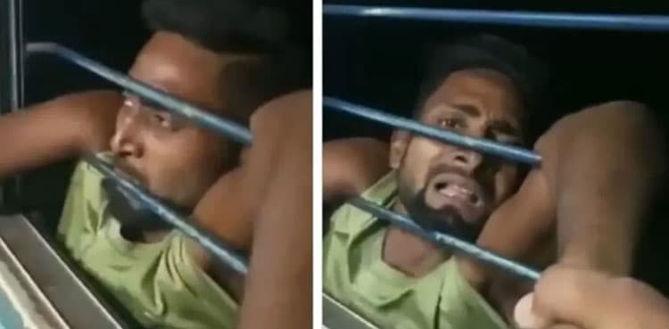 Viral video: Thief caught by people left hanging outside moving train