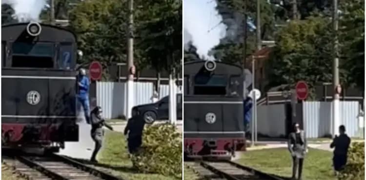 WATCH: Staffer kicks woman posing for photo near moving train