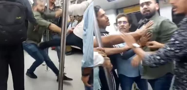 Train turns into battlefield as two men trade blows in viral video