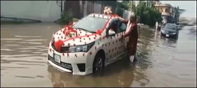 car wedding rain