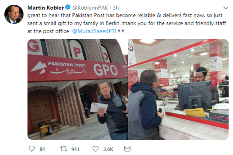 Martin Kobler, Germany Ambassador, German Ambassador, Pakistan Post, Post Office,