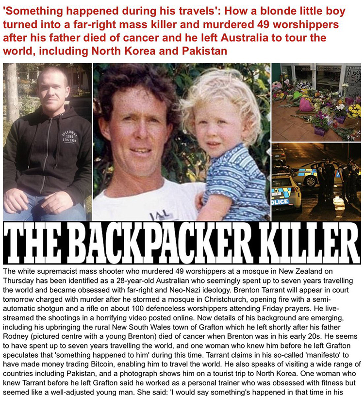 Daily Mail, backpack killer, brenton tarrant, 