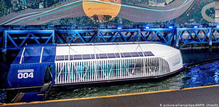 Dutch inventors The Interceptor river plastic clean-up barge