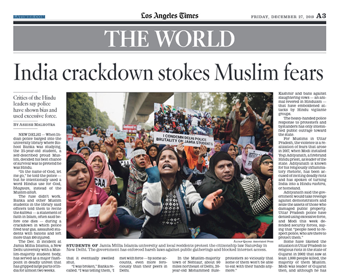 Muslims in India CAB protests US daily