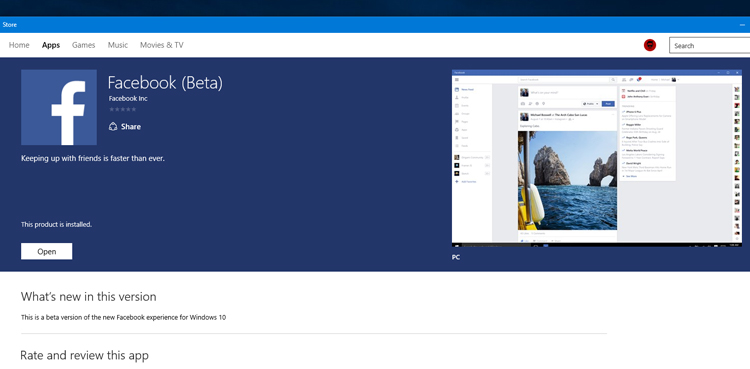 facebook desktop app windows 10