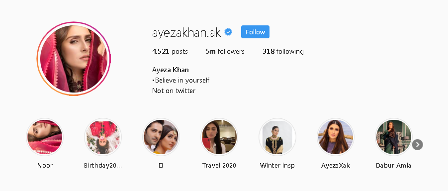 Actress Ayeza Khan hits 5 million followers on Instagram