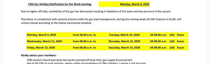 CNG, stations, supplies, Sindh, Karachi, closure, schedule