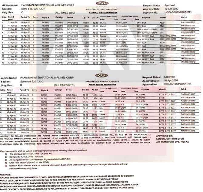 PIA special flights CAA coronavirus Pakistanis