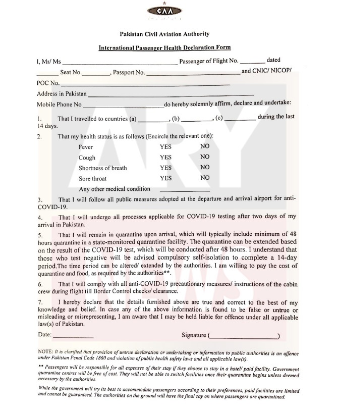 CAA travel advisory SOPs flights passengers