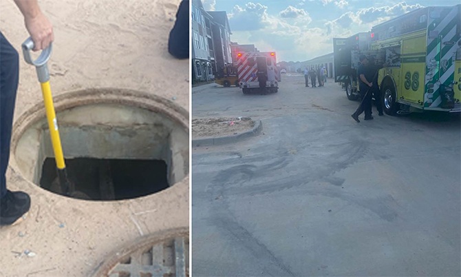 Woman trapped manhole rescue