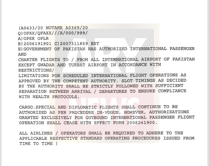 Pakistan international flight operation extension