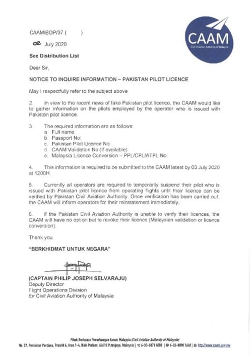 CAAM Malaysia pilots licence CAA