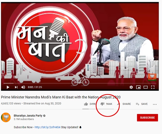 Narendra Modi Mann Ki Baat most disliked video Indian users YouTube