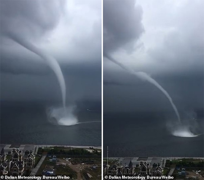 spinning waterspout stunning video Dalian Bay China