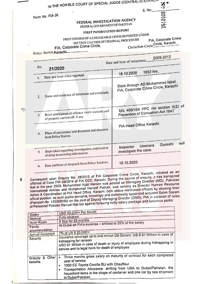 fia pia md ijaz haroon salim sayani illegal appointment