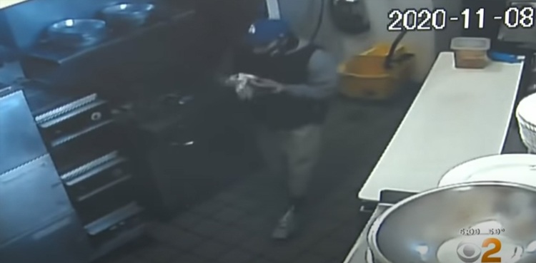 footage burglar pizza robbery video