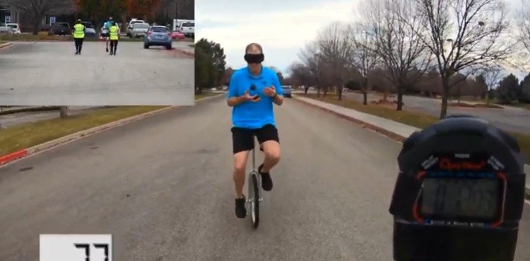 david rush guinness world record blindfolded juggling catches unicycle