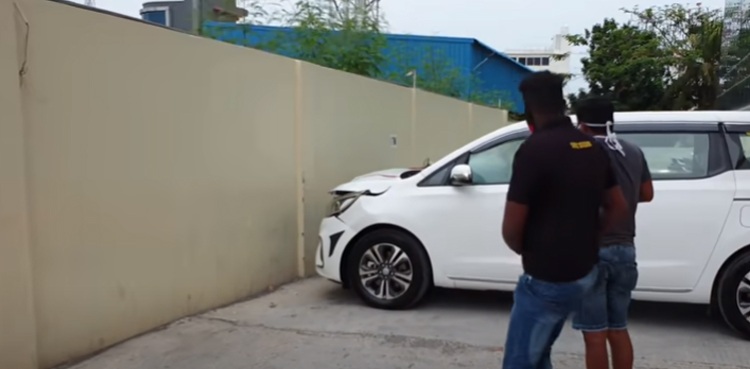 driver brand new car showroom wall viral video