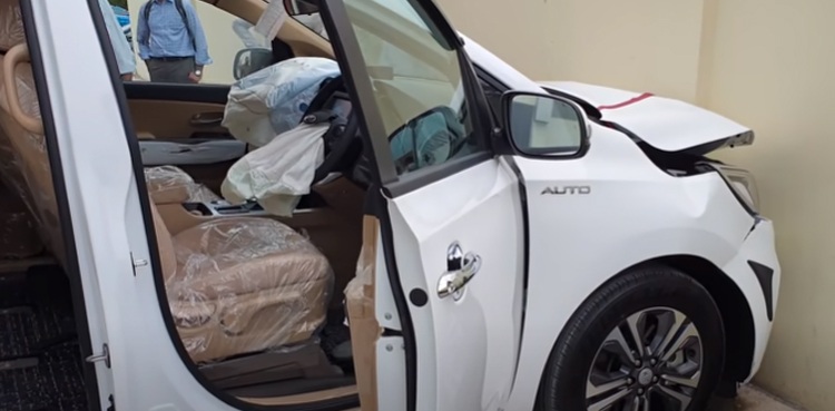 driver brand new car showroom wall viral video