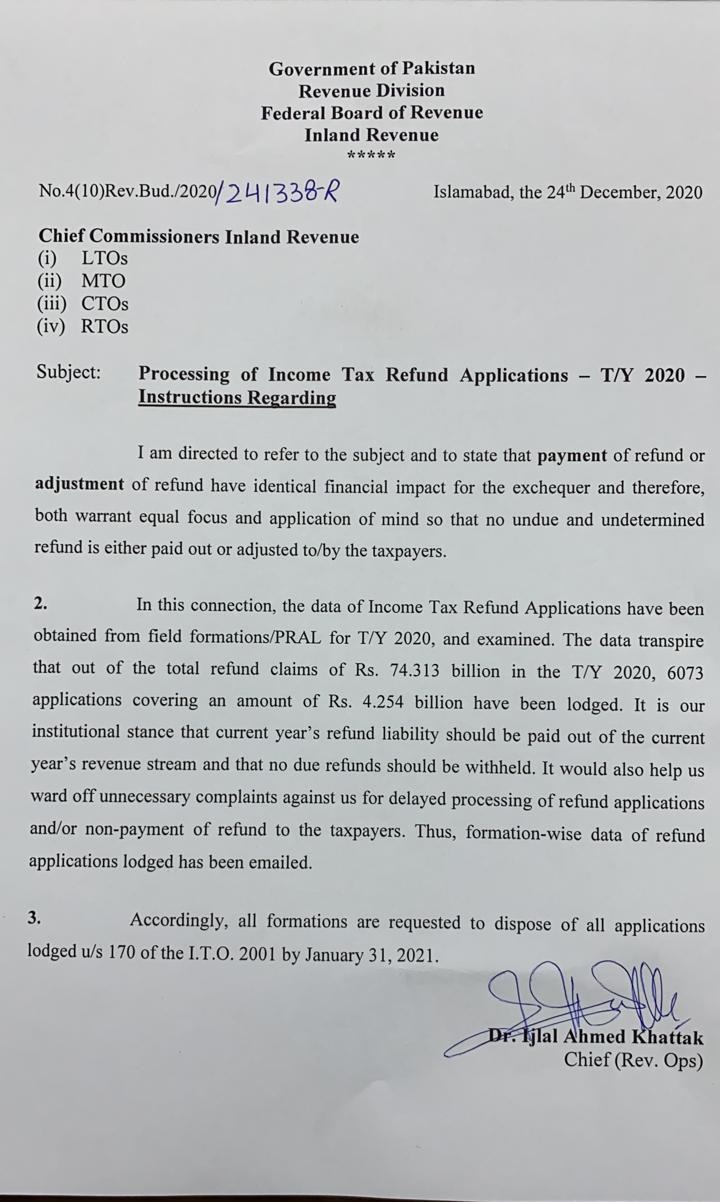 FBR-notification tax refunds 2020