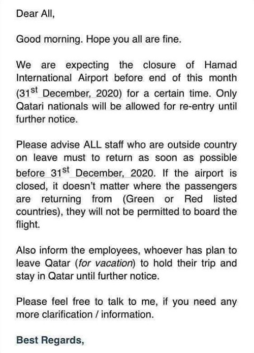 rumours airport closure hia qatar denial