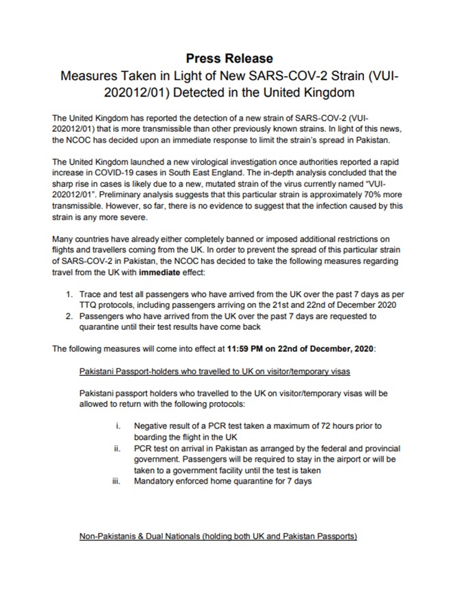 strict measures islamabad airport uk passengers covid-19 screening
