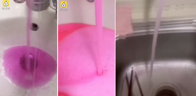 residents pink water taps china footages