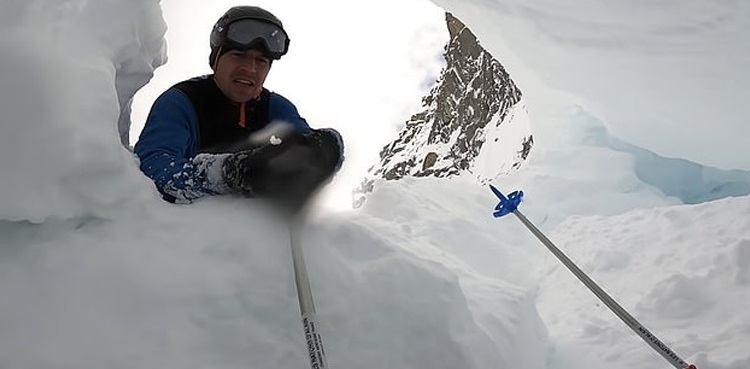 terrifying video skier buried under snow mountain crevasse