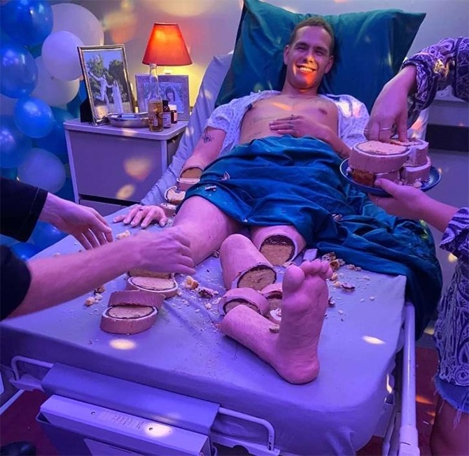 realistic cakes viral pictures social media man on hospital bed