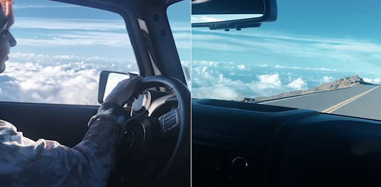 Optical illusion video shows woman flying jeep through clouds