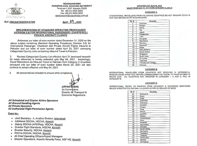 caa travel restrictions incoming flights ncoc covid-19