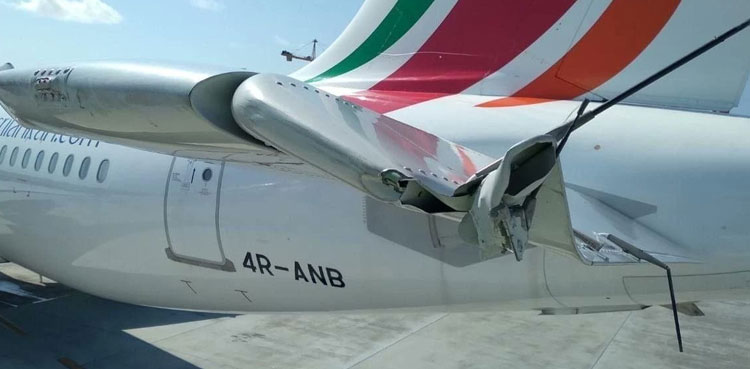 SriLankan Airlines plane damaged in ground vehicle collision