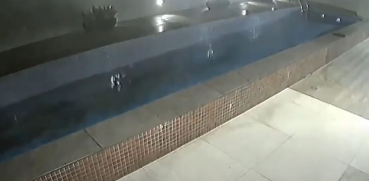 swimming pool collapse car park security camera brazil