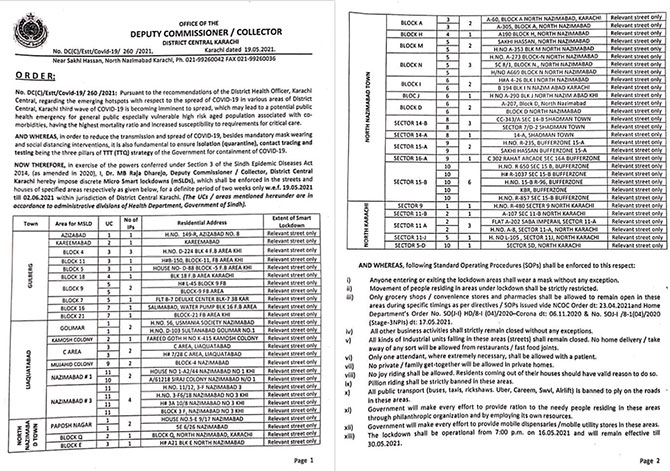 karachi covid-19 micro-smart lockdown areas pillion riding