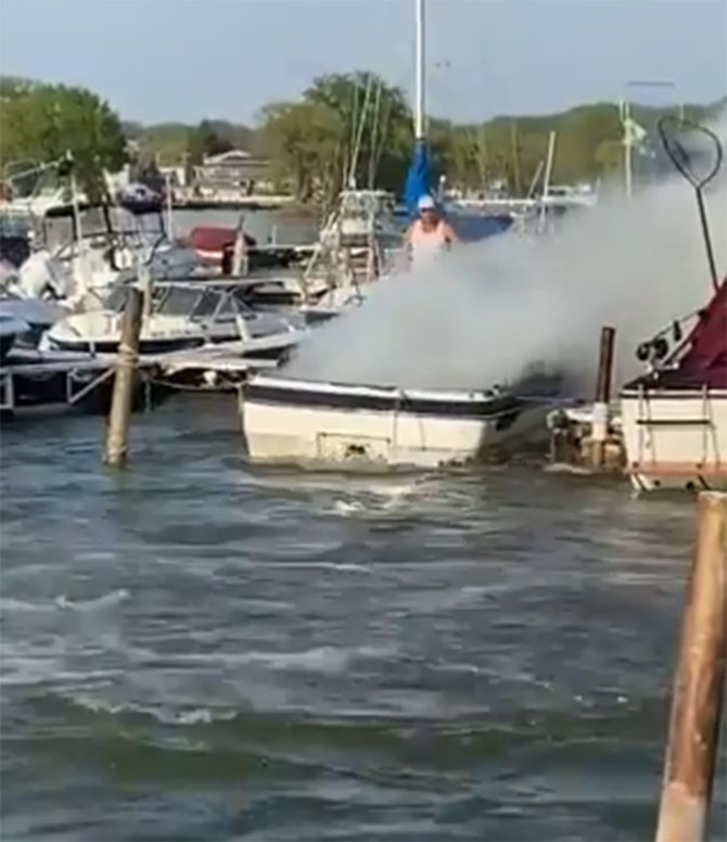 firefighter boat fire jet ski viral video