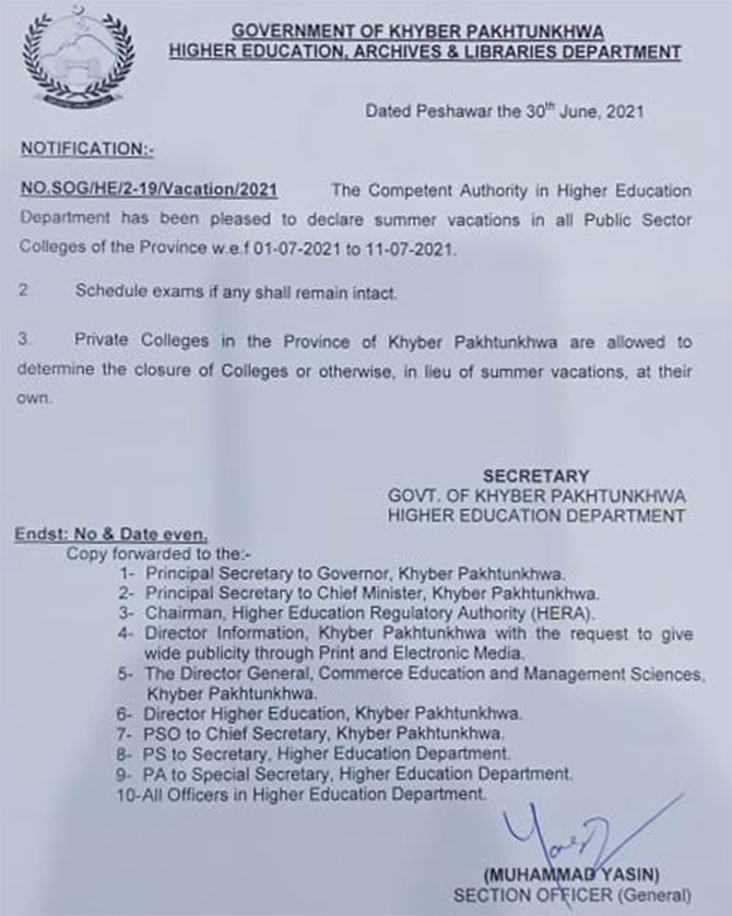 kp colleges summer vacations