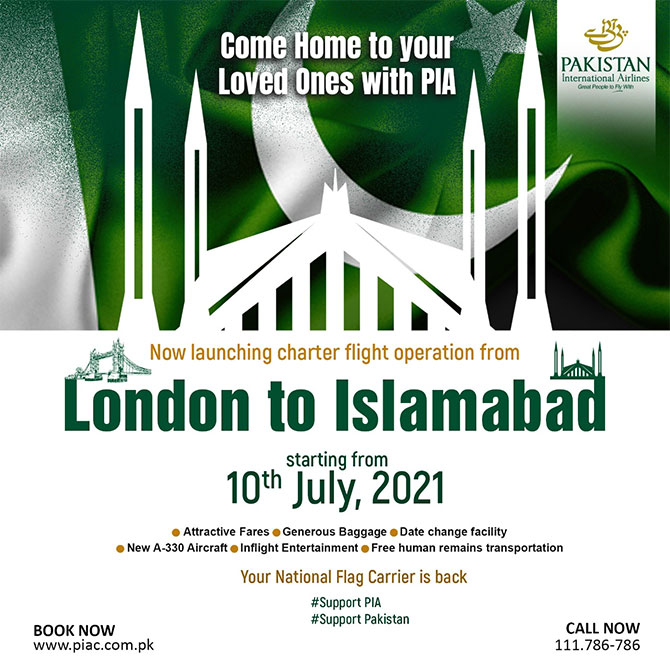 pia chartered flights london islamabad