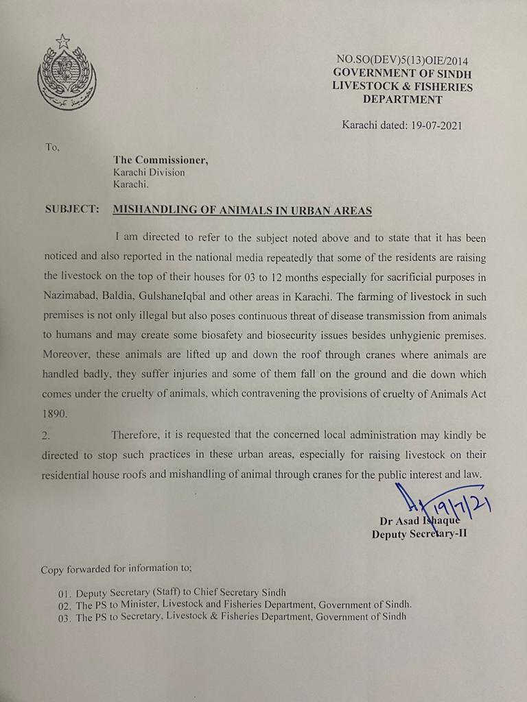 Sindh livestock ministry prohibits ‘mishandling of animals’ amid Eid season