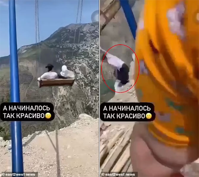 women swing cliff edge russia miracle video