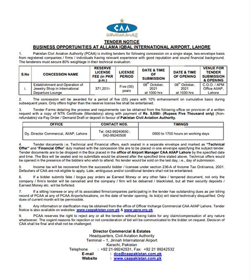 pcaa delinking plan airports lahore airport shops